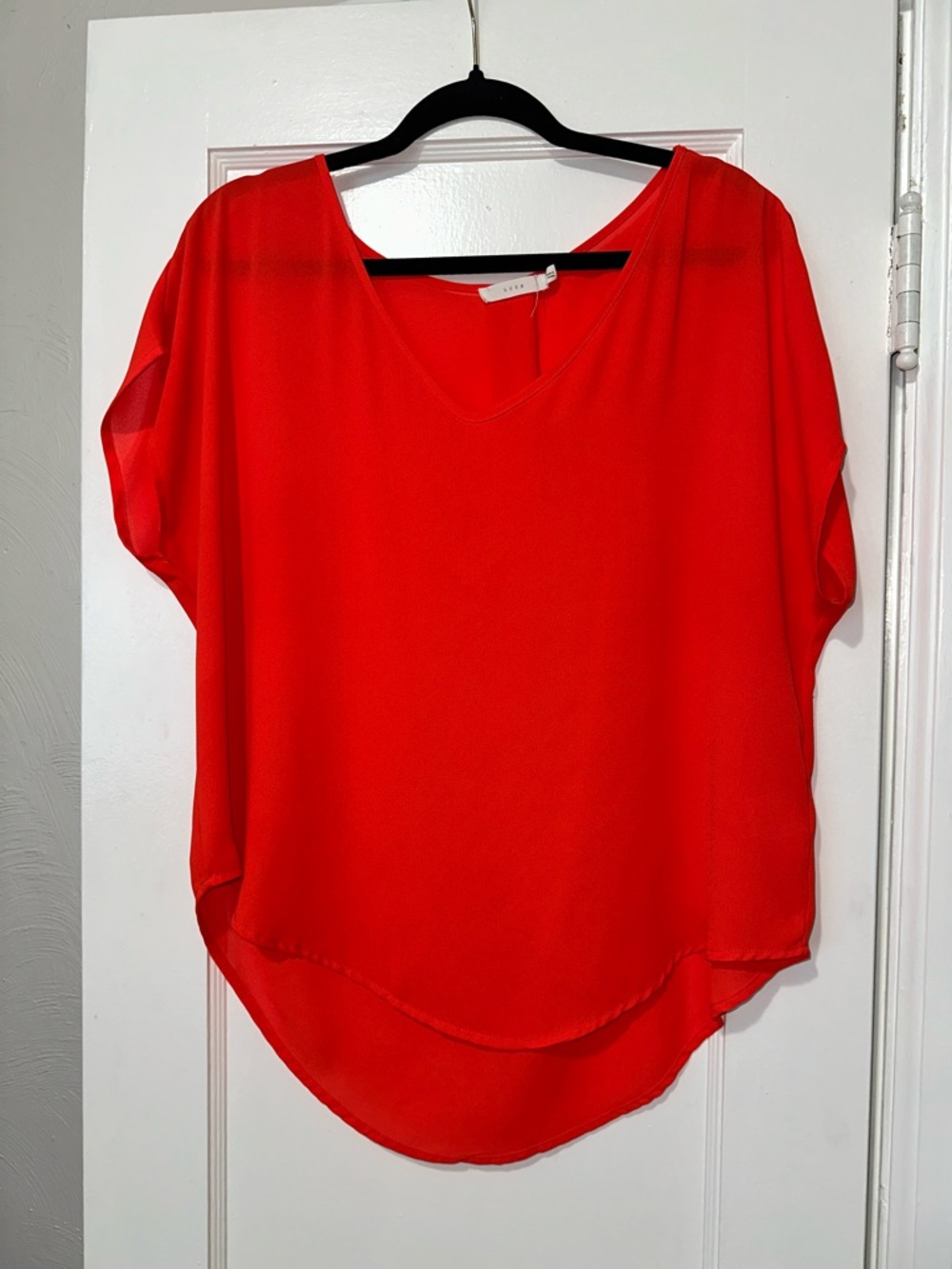 Chiffon V-Neck Blouse - Red